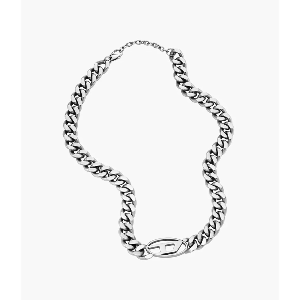 Stainless steel curb-link choker necklace with oval D logo center