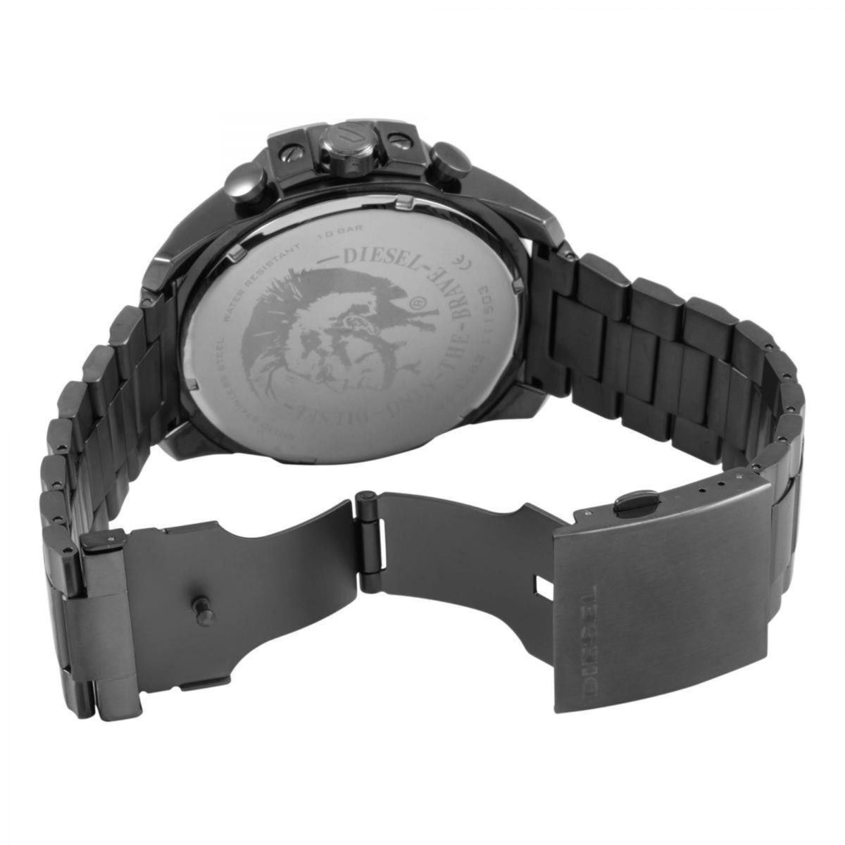 Diesel chronograph watch clasp and bracelet links in steel finish, quartz movement
