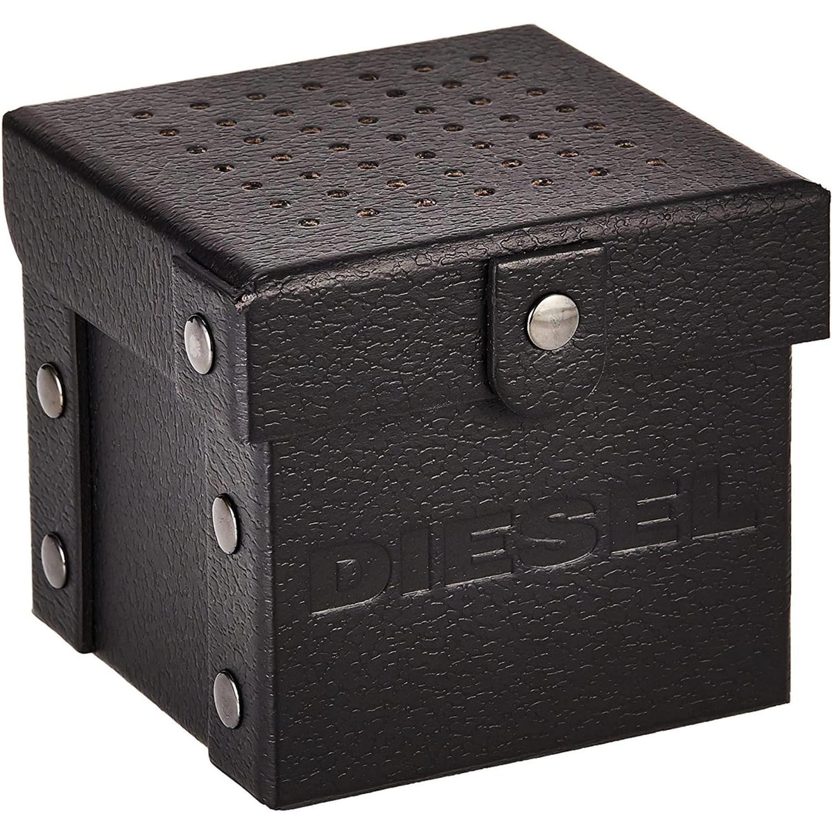 Black Diesel watch presentation box with silver-tone hardware