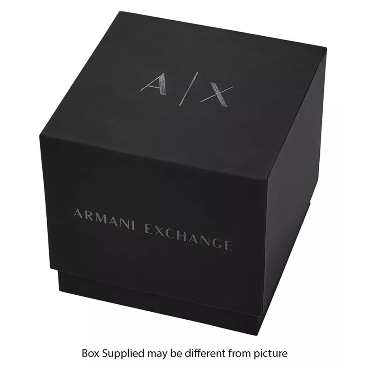 Armani Exchange watch box, black with AX logo and Armani Exchange text