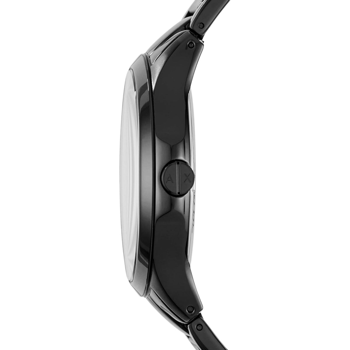 Armani Exchange Hampton AX7101 side profile view highlighting steel case depth and signed crown