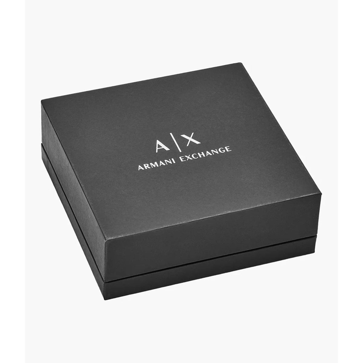 Armani Exchange branded black jewelry box with white AX logo on top