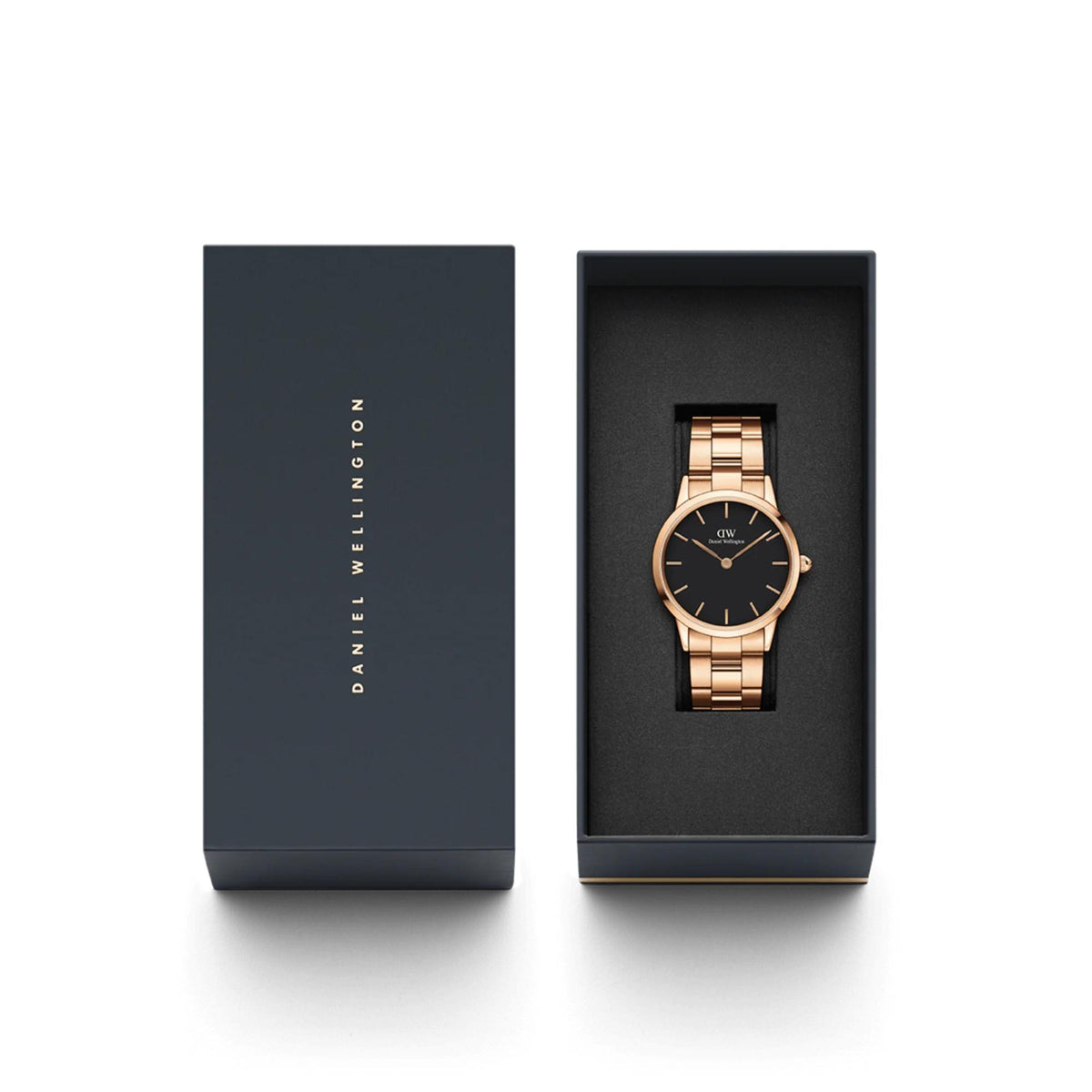 Daniel Wellington wristwatch displayed in an open gift box with cushion
