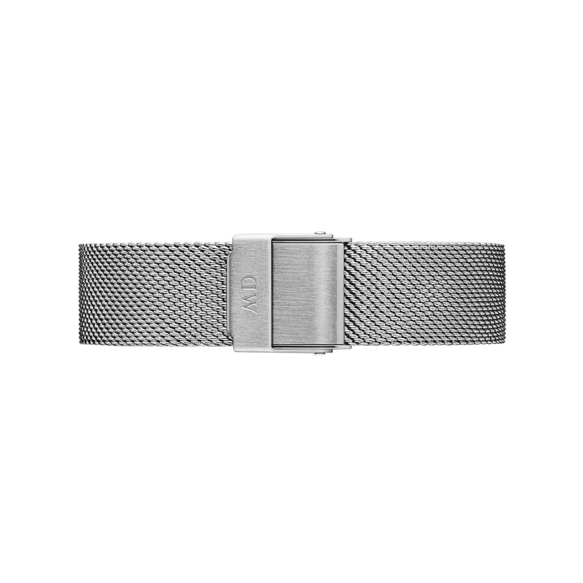 Daniel Wellington Petite DW00100220 engraved DW logo on mesh strap clasp detail