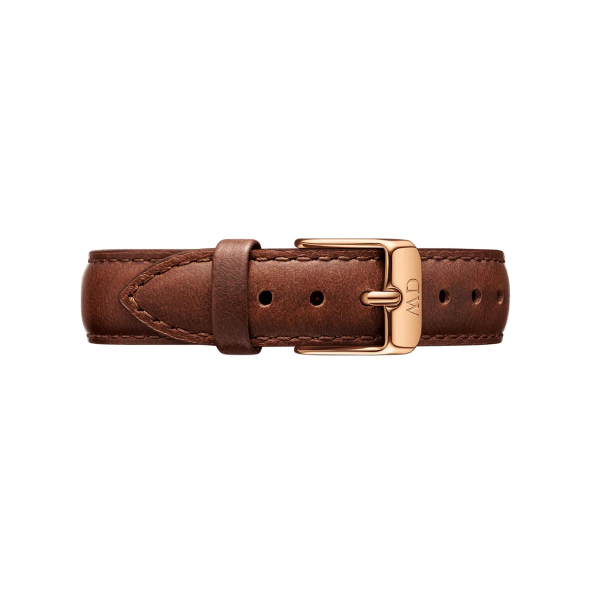 Brown leather watch strap with buckle and rose-gold clasp
