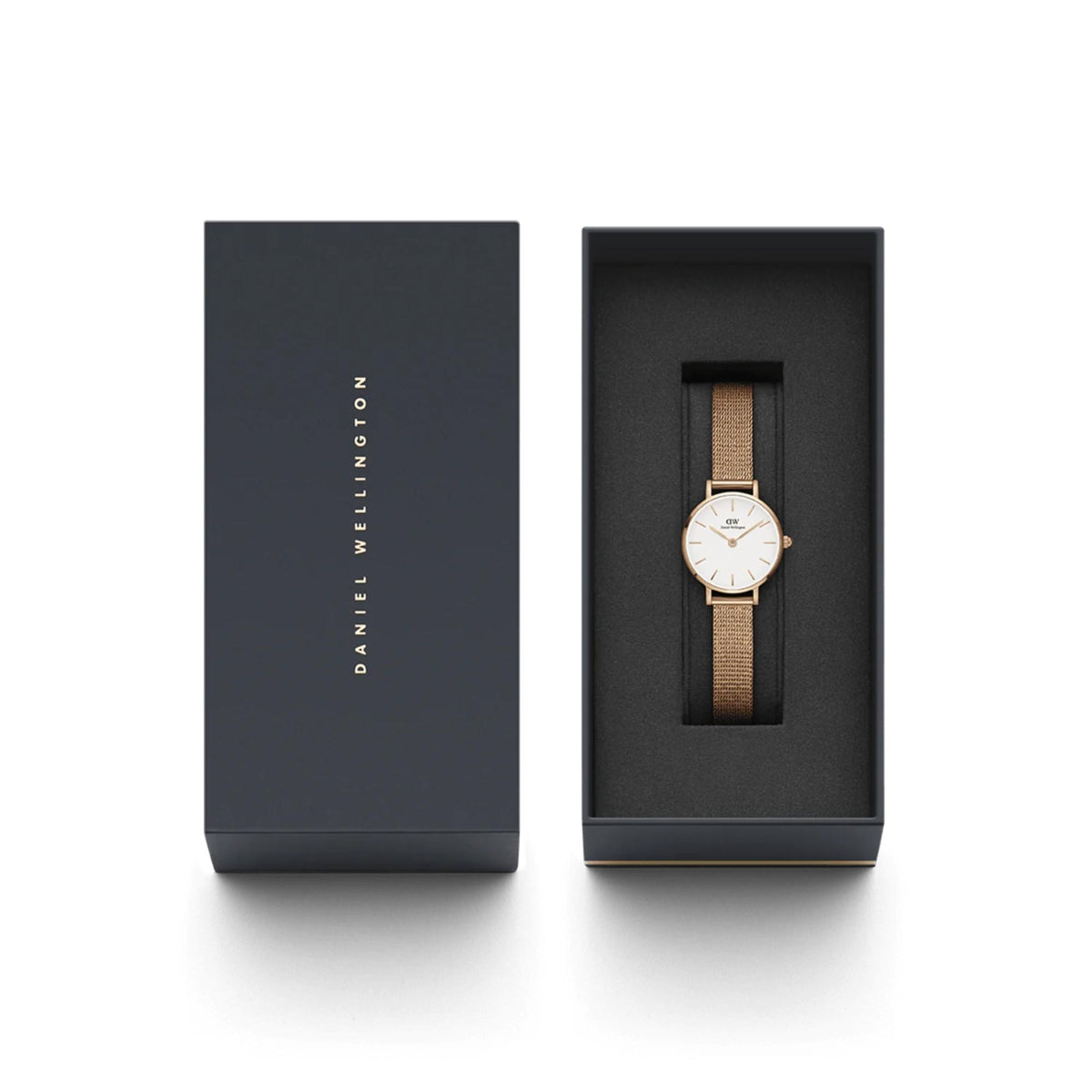 Ladies quartz watch in presentation box with white dial and dark strap