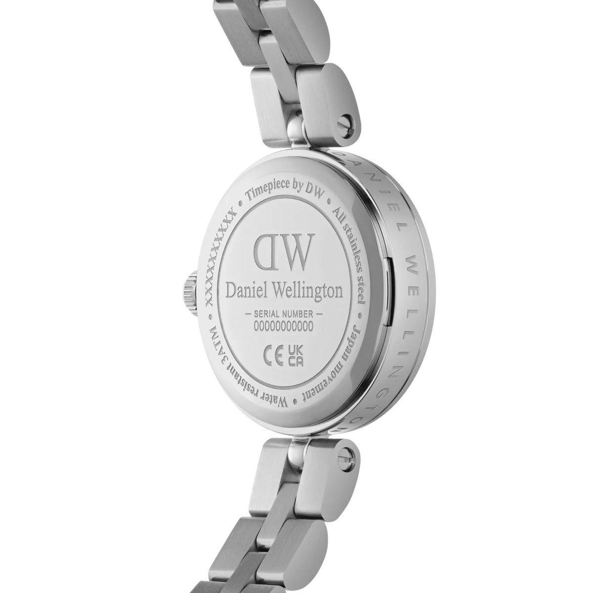 Stainless steel women’s quartz watch case back with engraved serial details