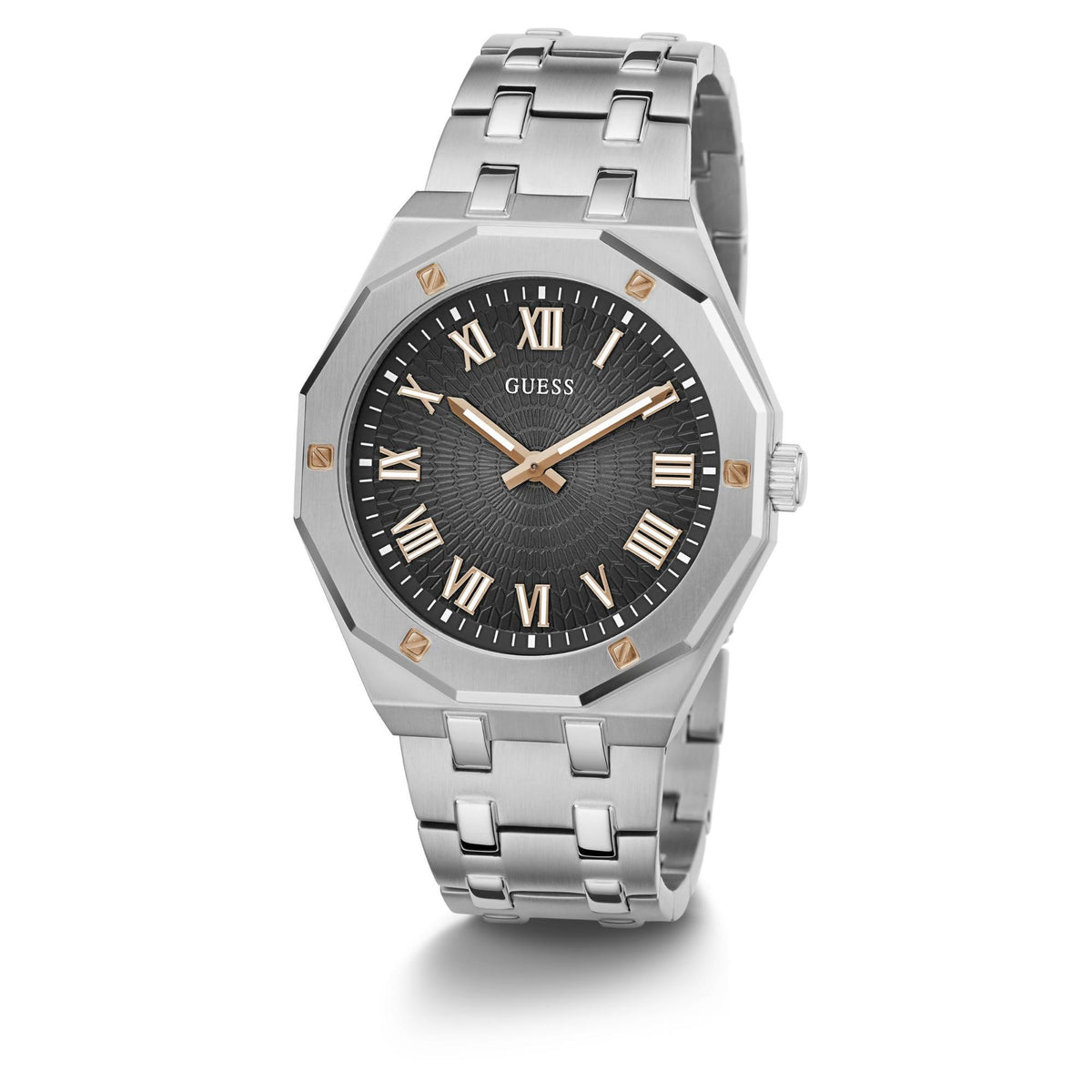 GUESS Gold Tone Analog Black Dial with Stainless Steel Strap Men's Watch GW0575G1 - WatchNation