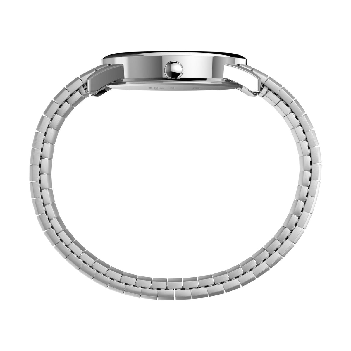 Stainless steel link bracelet with polished center links and metal clasp top