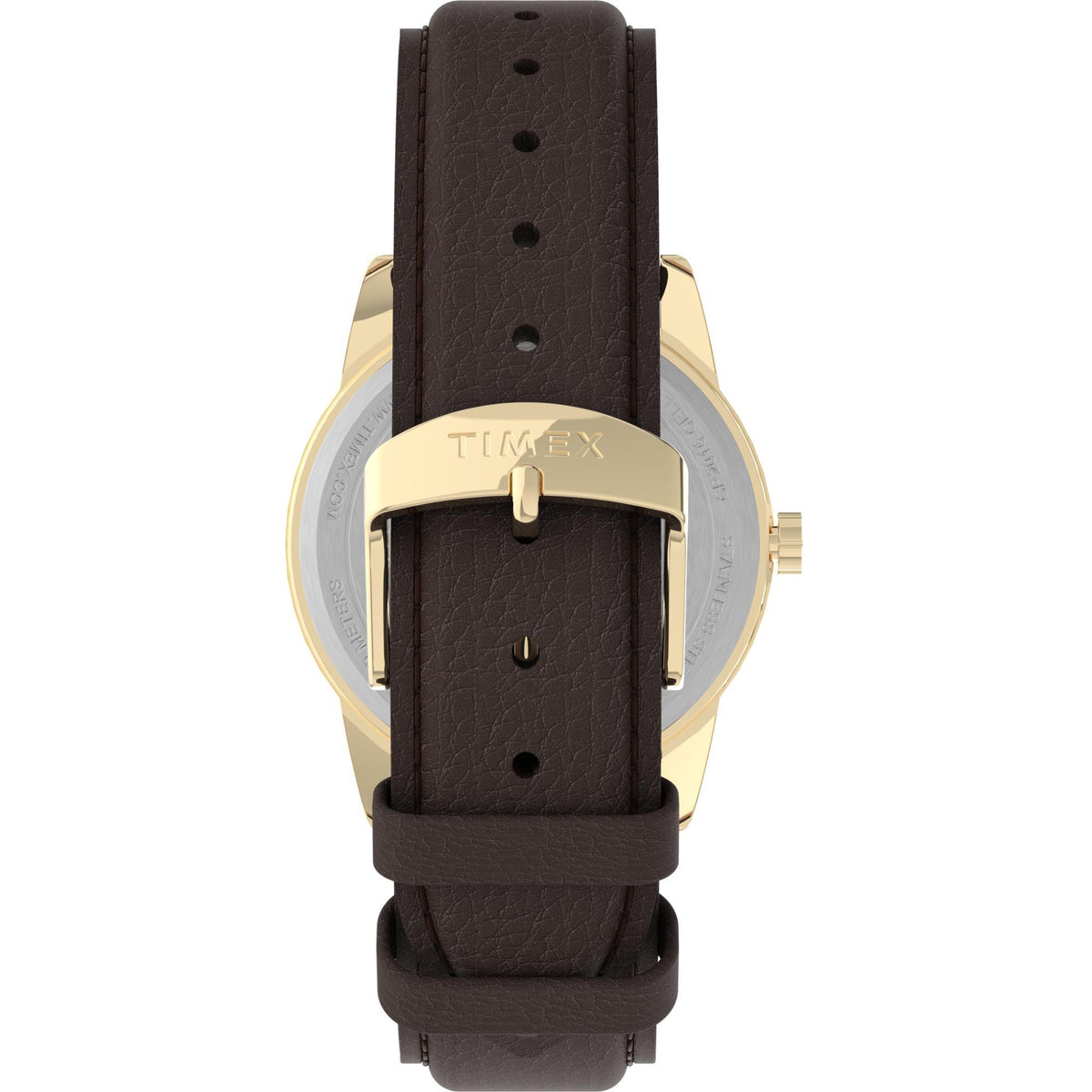 Timex Easy Reader watch with cream dial, gold-tone case, and brown leather strap