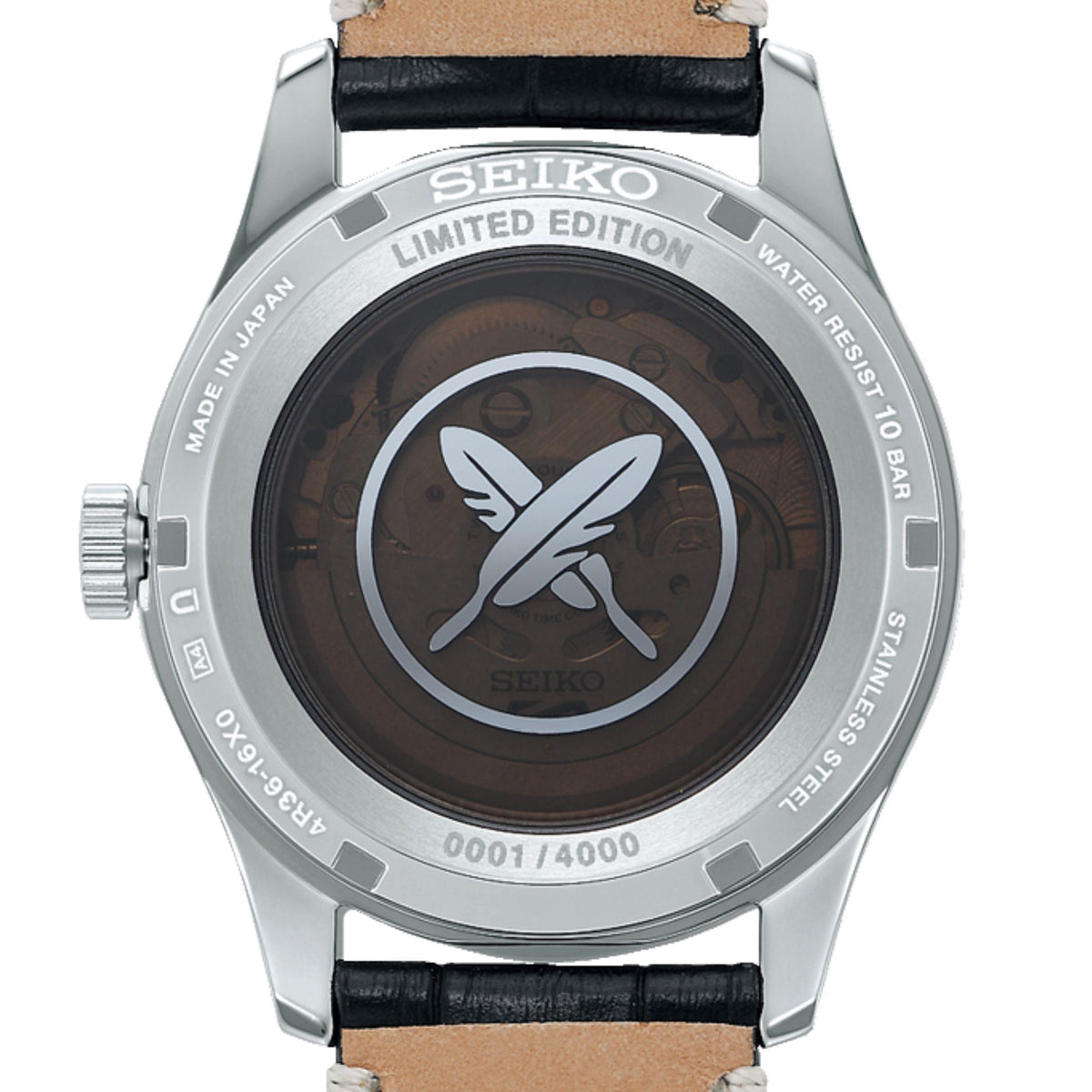 Seiko 5 Sports SRPL31K1 Yuto Horigome Limited Edition see-through caseback detail with logo