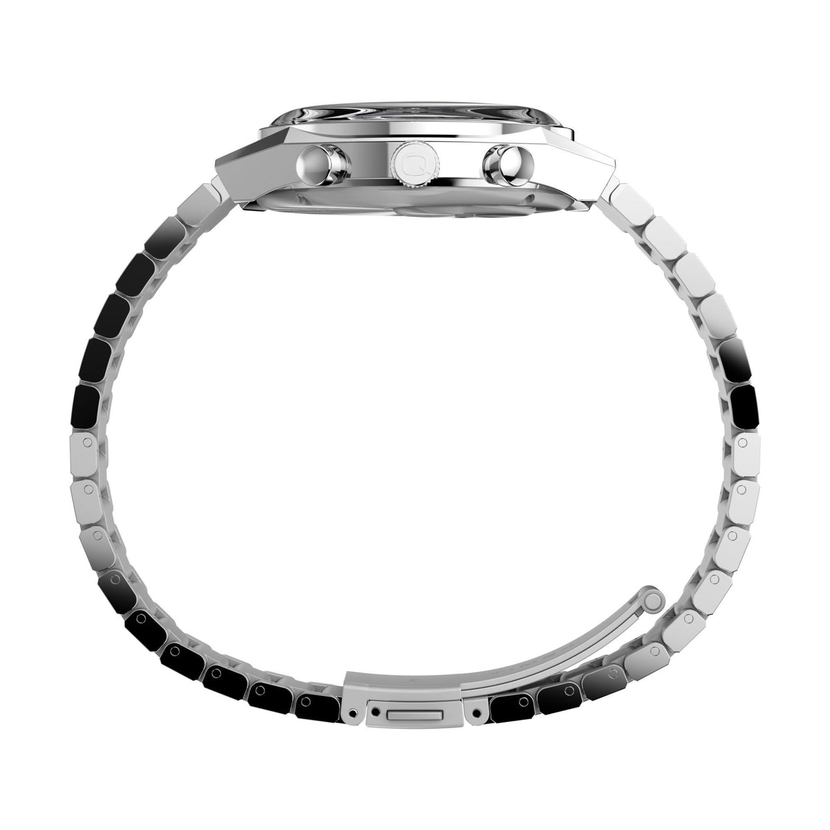 Men's steel chronograph quartz watch, link bracelet and side pushers