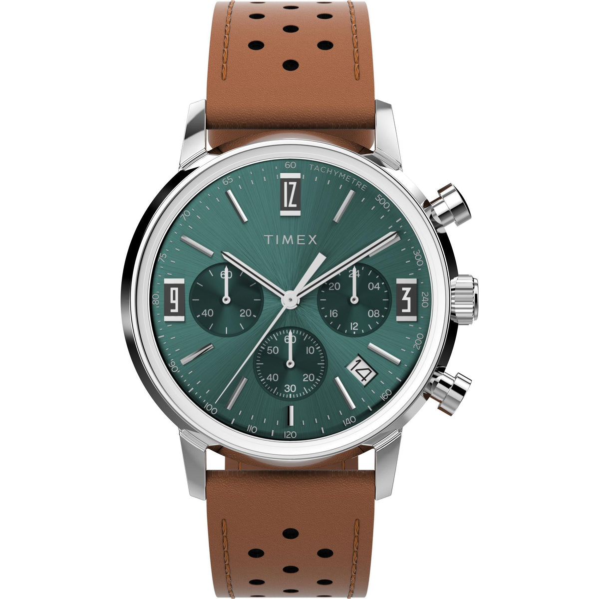 Timex Marlin Quartz Chronograph Green Dial Leather Strap Men’s Watch TW2W10100
