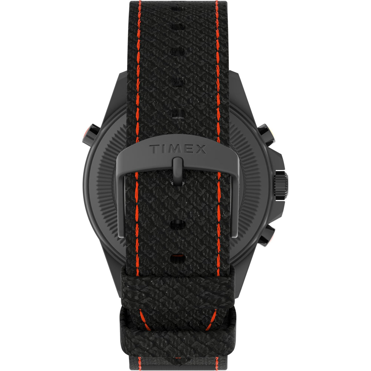 Timex Expedition men's watch with black case, crown detail, and black fabric strap