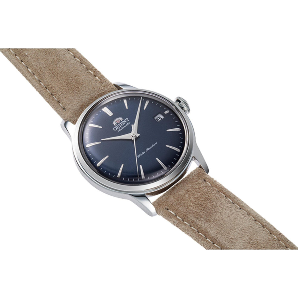 Orient Bambino RA-AC0M12L30B blue dial with date display close-up