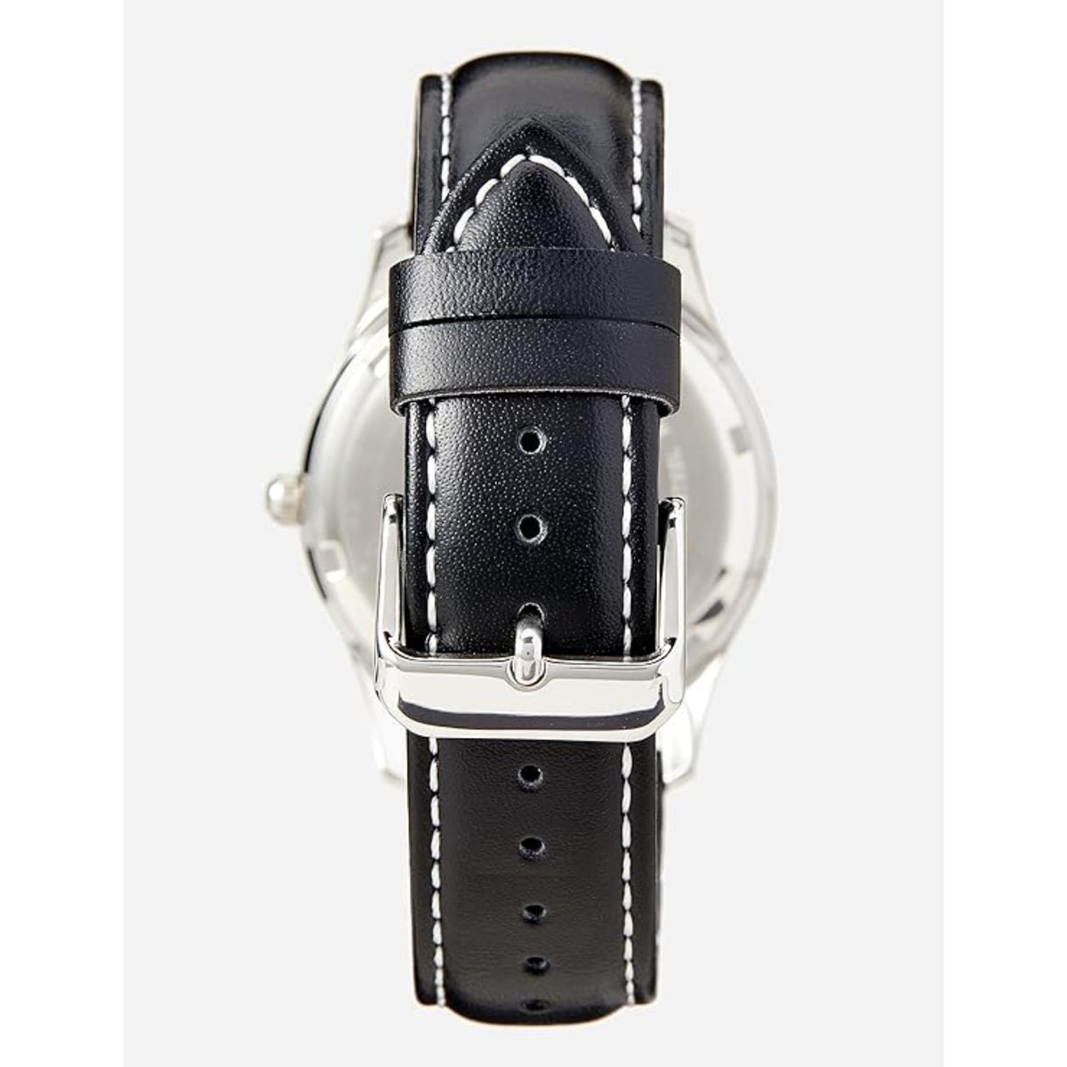 Men's Lorus analog quartz watch buckle and black leather strap with stitched detailing