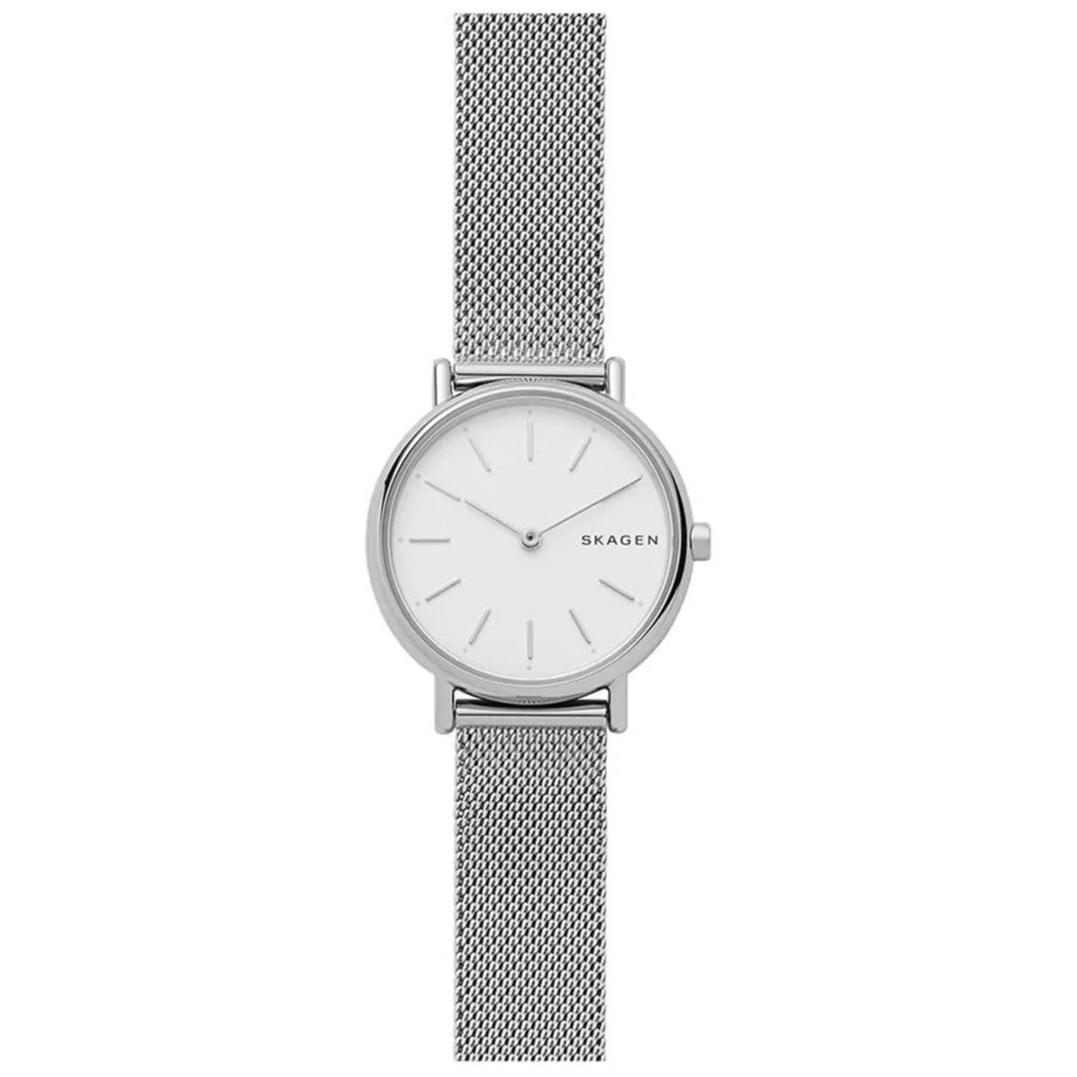 Front View of Skagen Signatur Lille SKW2692 White Dial Watch with Silver Steel Mesh Strap