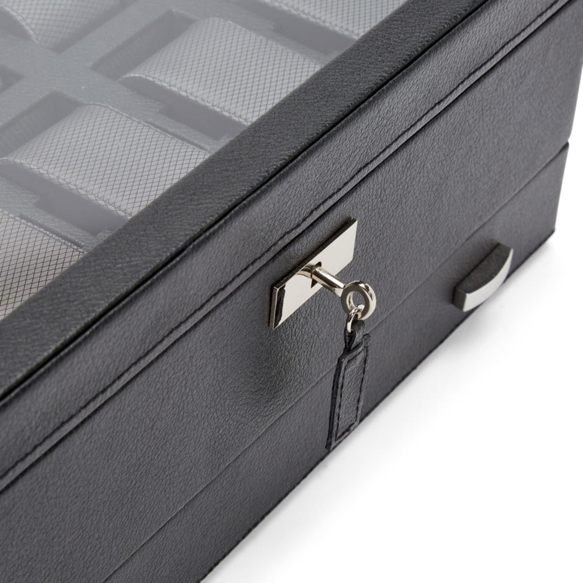 WOLF Viceroy watch box side detail with key lock and hanging key