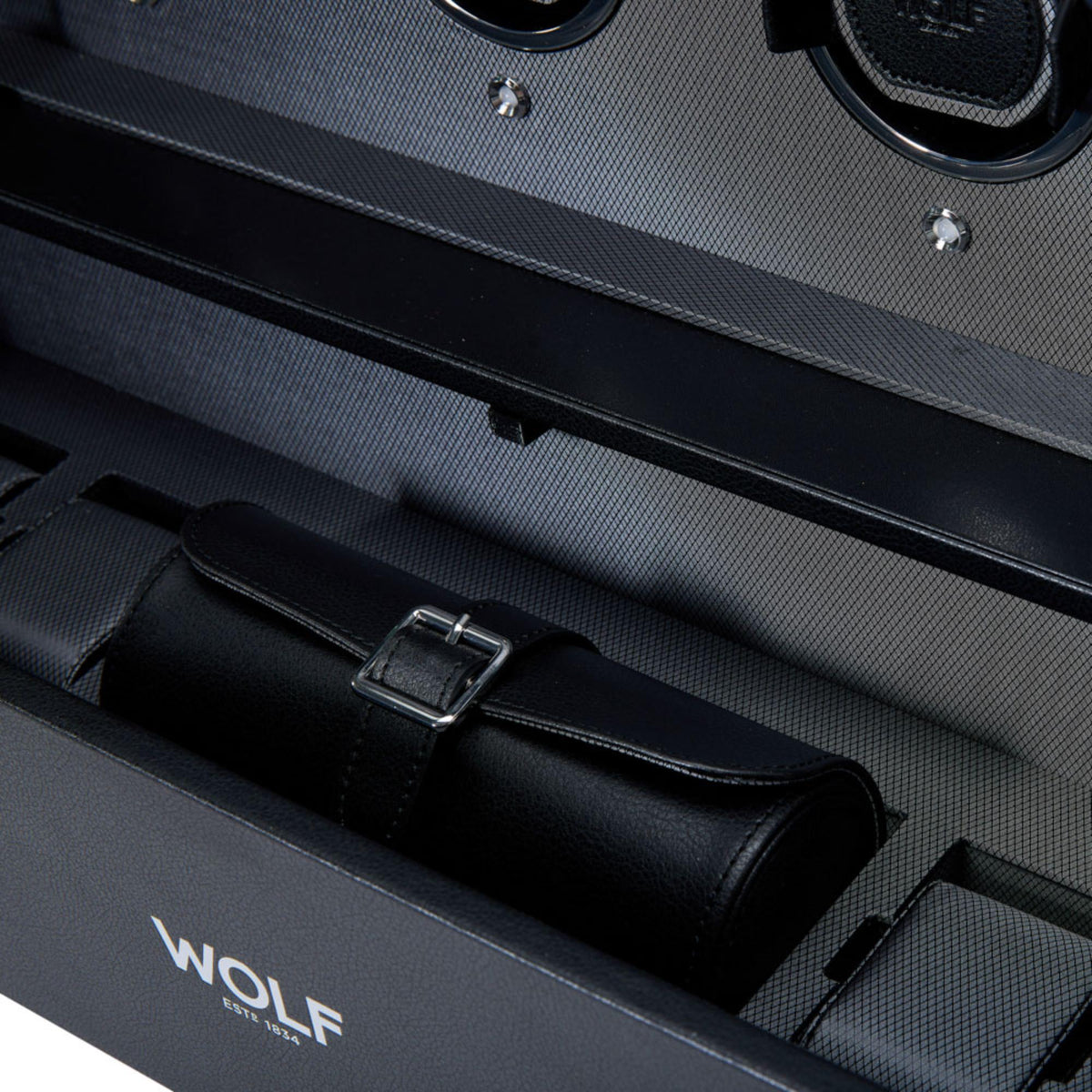 WOLF watch winder drawer with leather-like cushion and watch straps