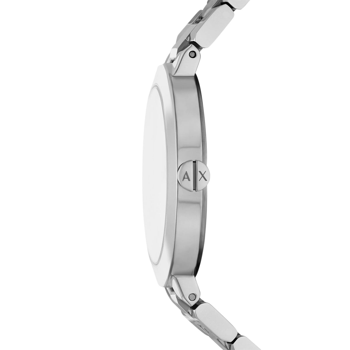 Armani Exchange Jackie AX5170 side profile highlighting slim steel case and branded crown