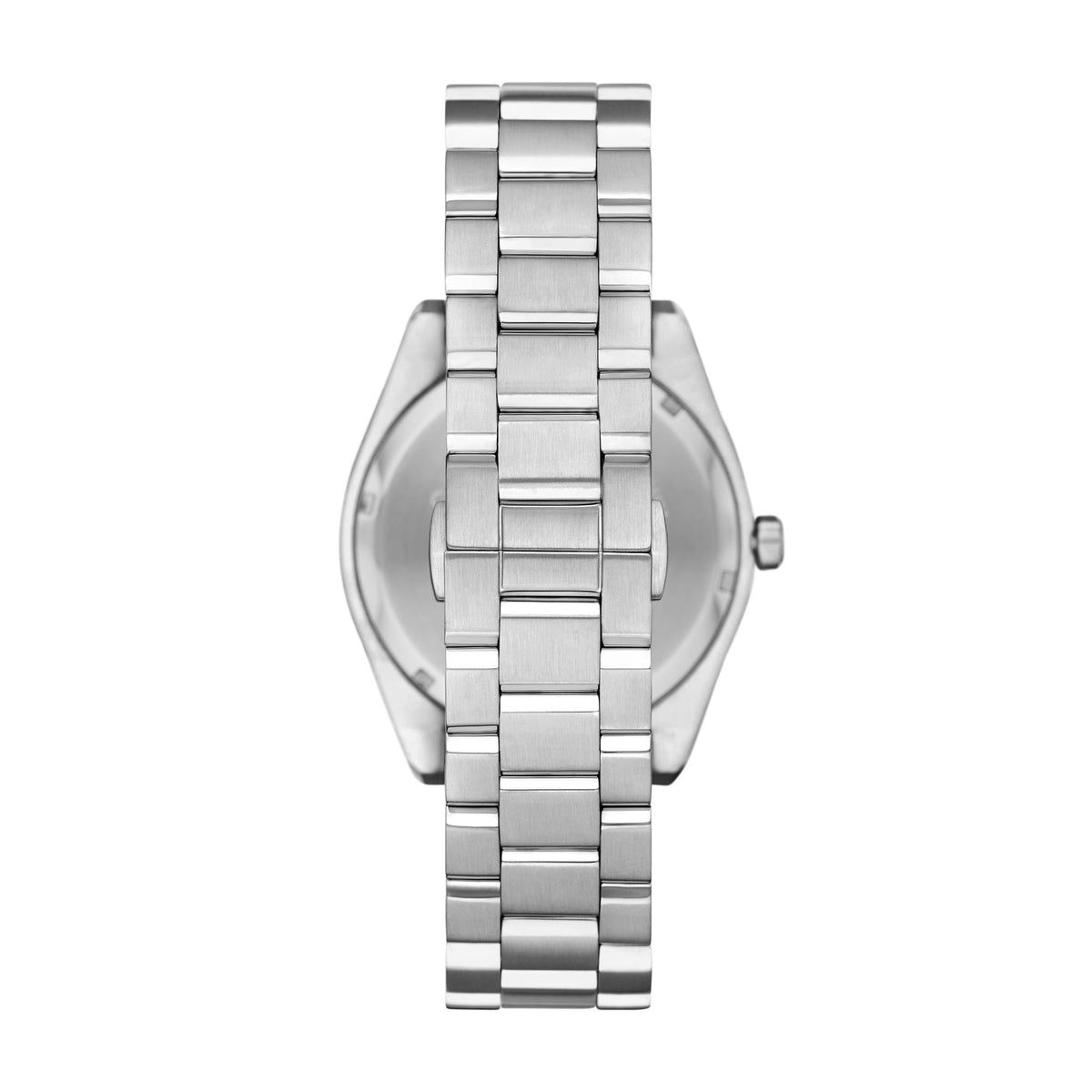 Emporio Armani men's steel quartz watch, green dial, side profile with crown