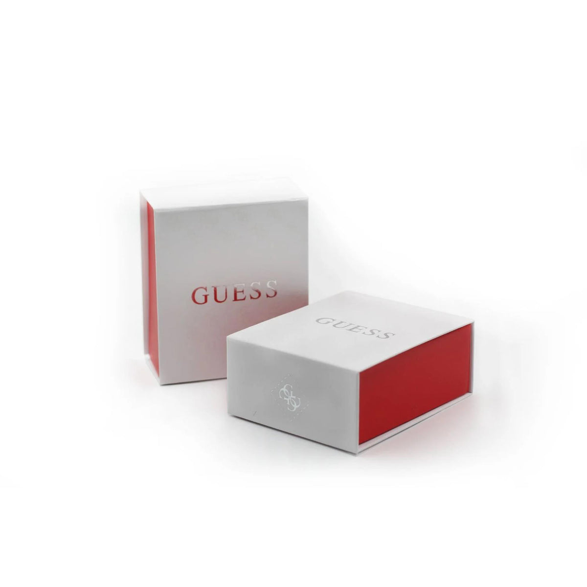 Guess rhodium-plated crystal necklace gift boxes, red and gray with logo