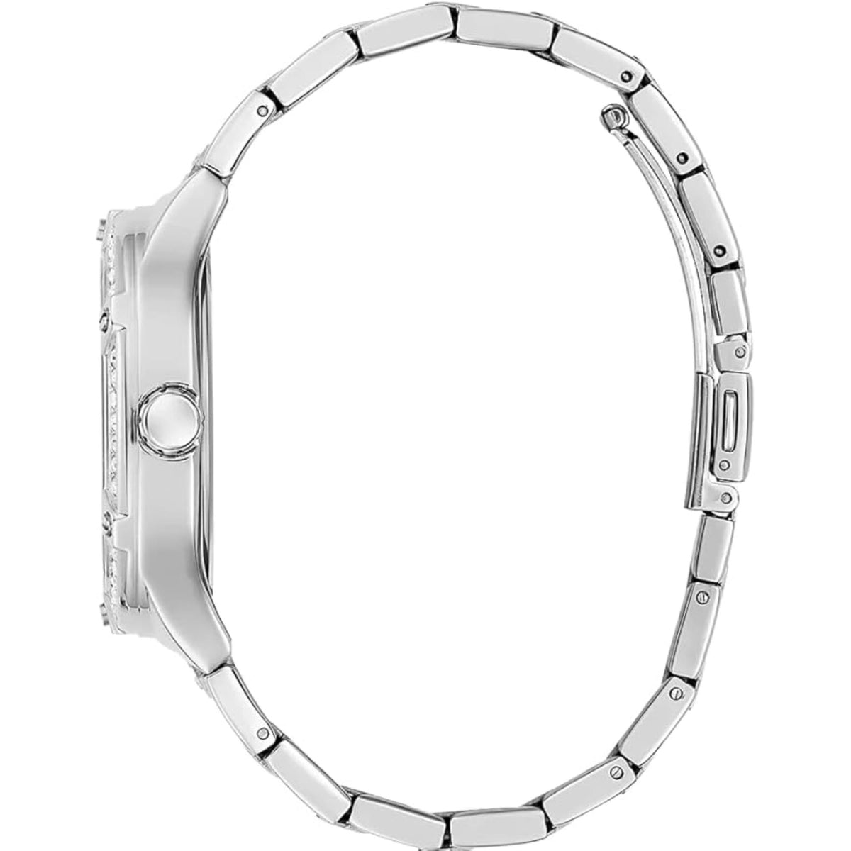 Stainless steel bracelet watch case and link bracelet, side profile