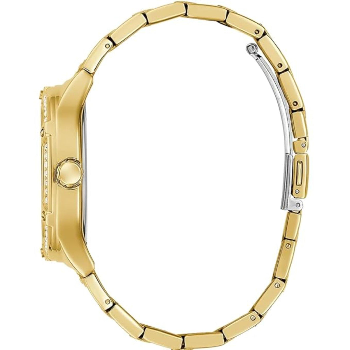 Gold-tone stainless bracelet watch case and links with round side crown detail