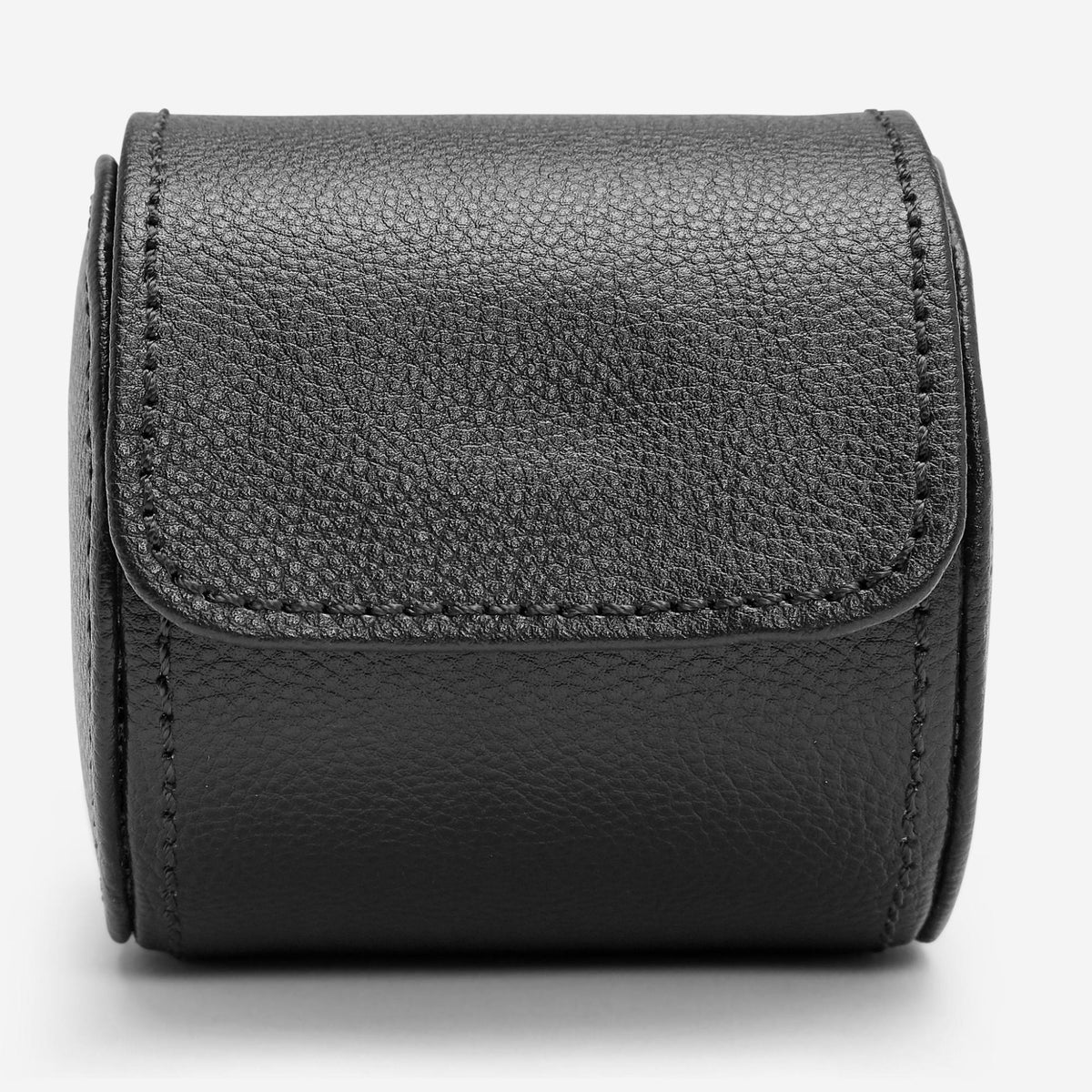 WOLF Blake single watch roll with textured dark leather front flap and side stitching