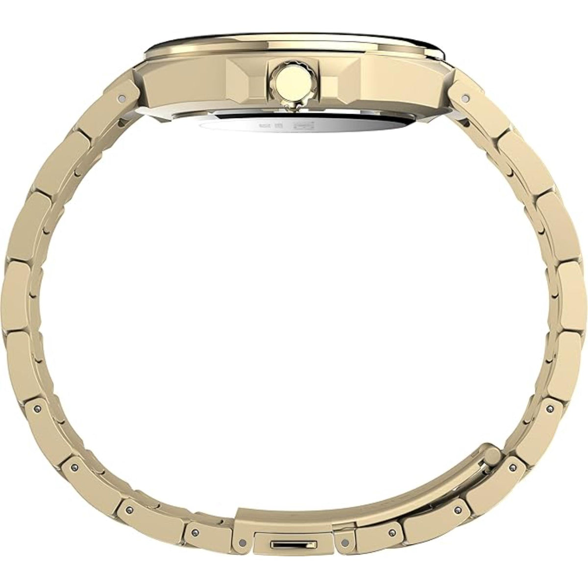 Timex City men's quartz wristwatch, steel link bracelet underside and round case