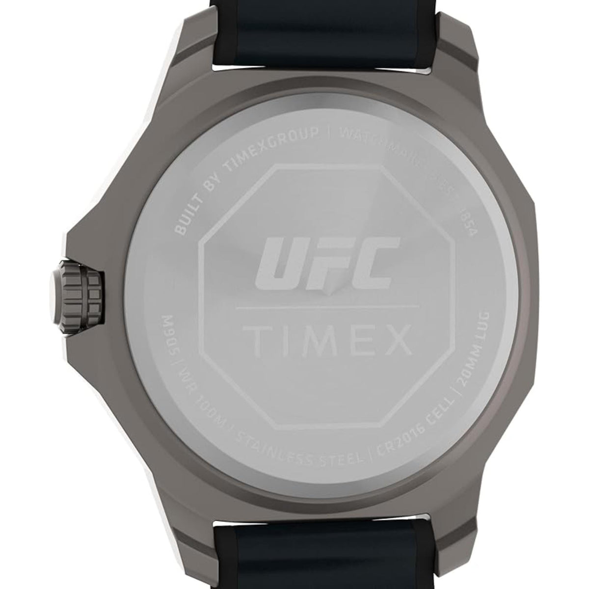 Timex UFC TW2V85700 stainless steel engraved caseback close up