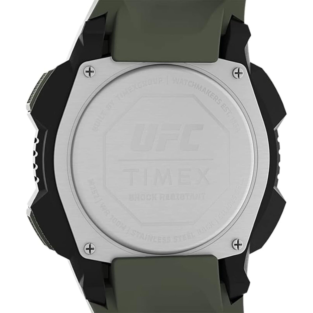 Timex UFC TW4B27500 stainless steel engraved caseback close up