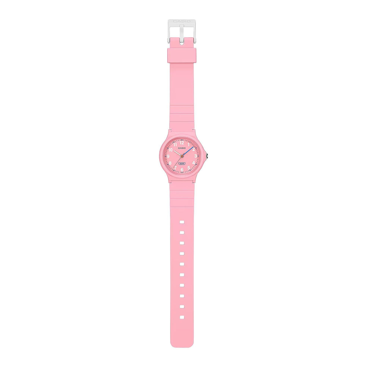 Pink resin strap analog watch with round dial and rectangular clasp