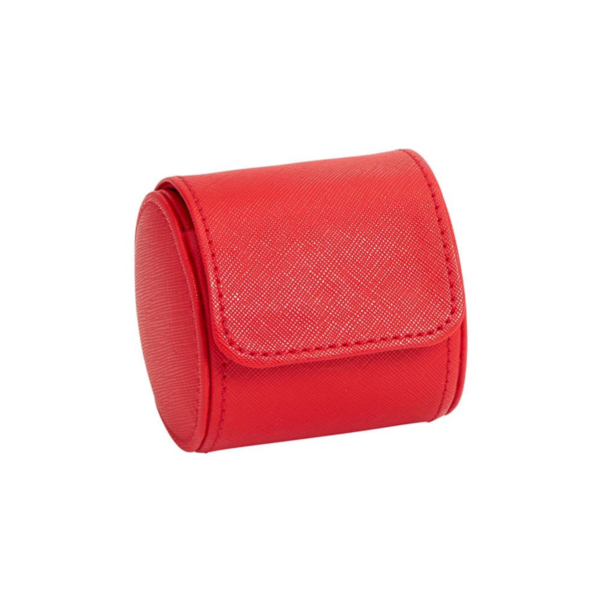 Red single watch roll with hinged flap and curved padded design