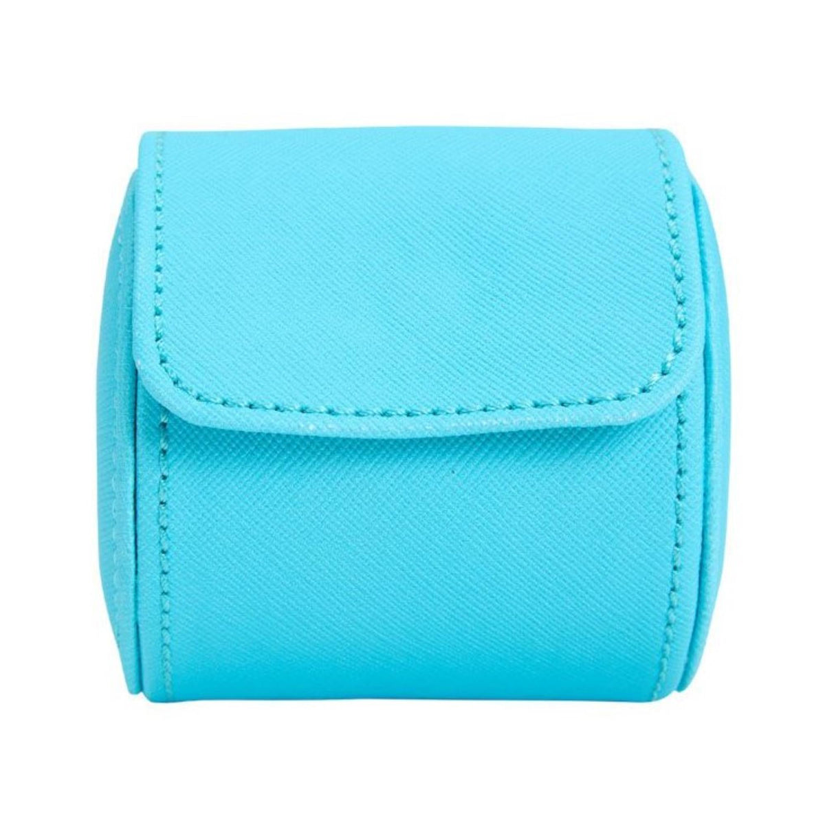Turquoise single watch roll with flap and stitched edges