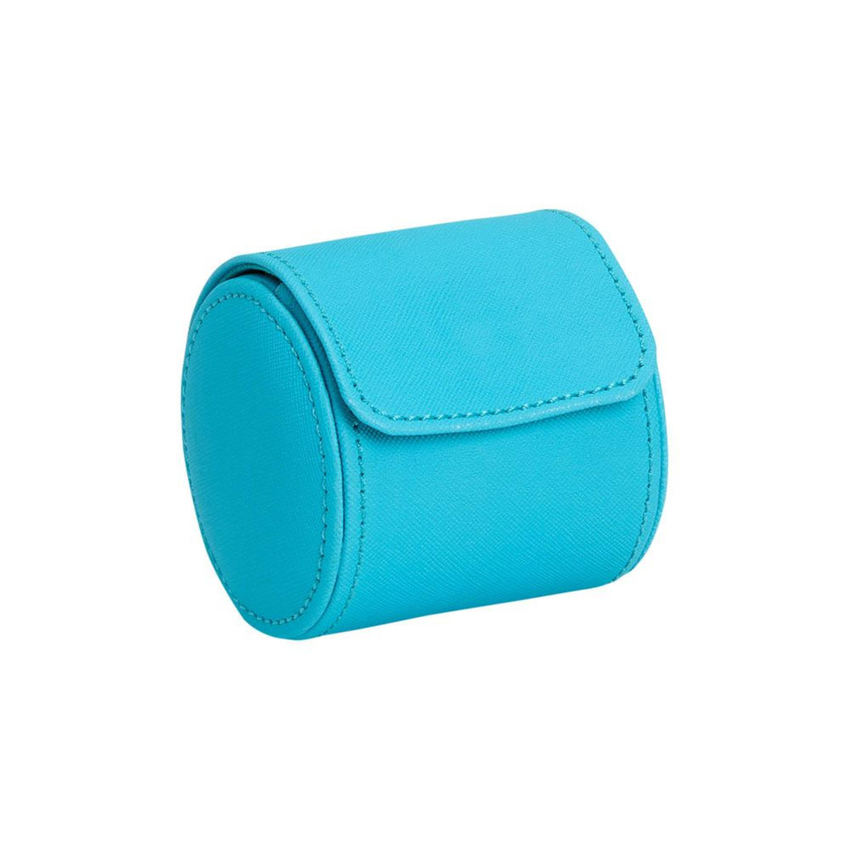 Turquoise watch roll with top flap and curved side profile