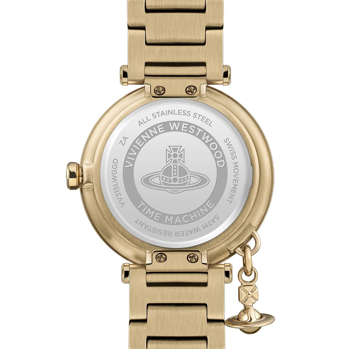 Vivienne Westwood Orb Logomania VV315LWGGD back case featuring engraved brand logo and product details