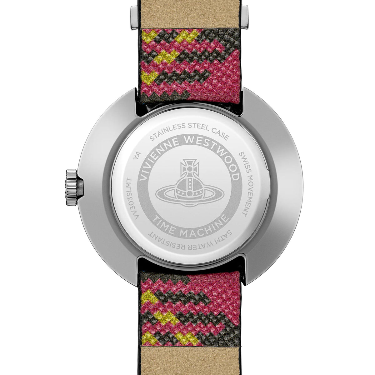 Vivienne Westwood Rebel VV303SLMT back case featuring engraved brand logo and product details