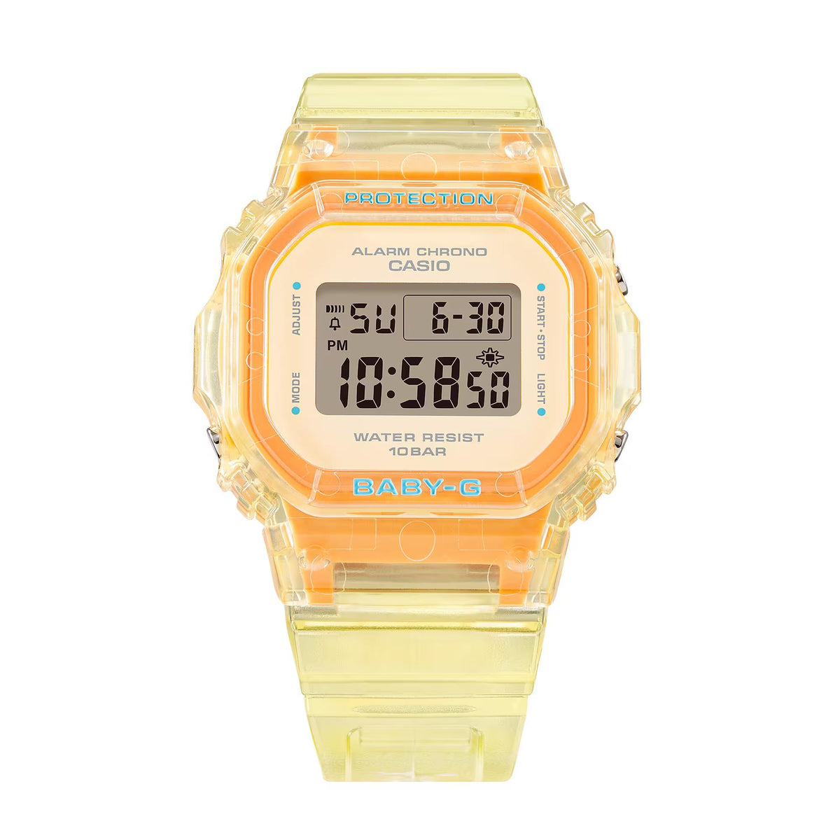 Translucent orange jelly digital watch with resin strap, black digital face