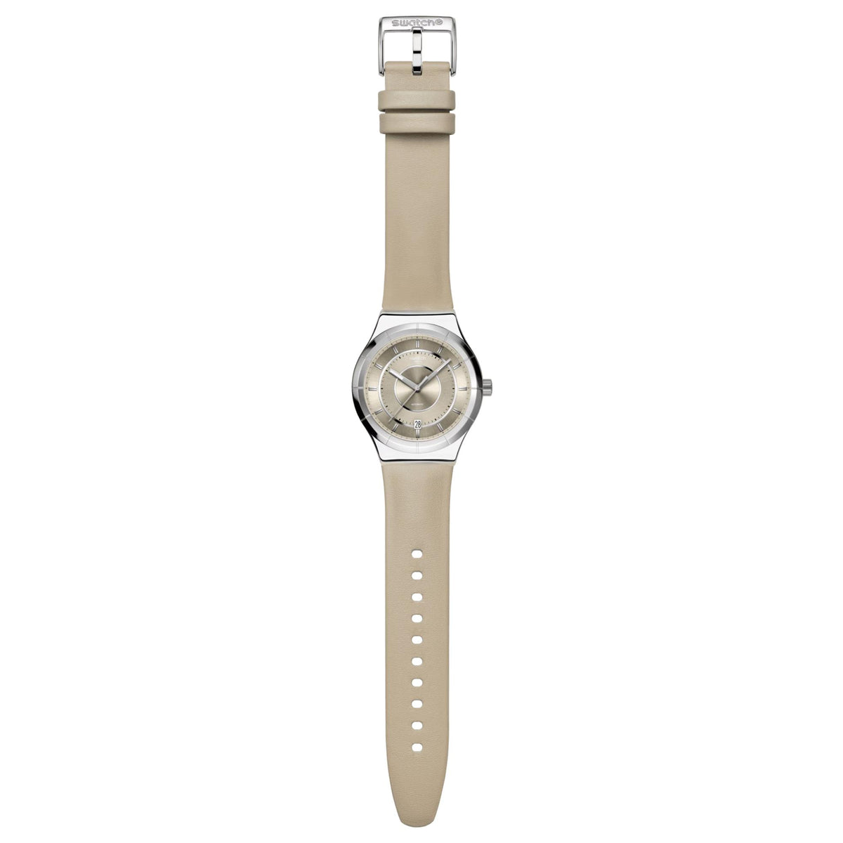 Swatch Mocha Dream Beige Dial Leather Strap Unisex Watch YIS434