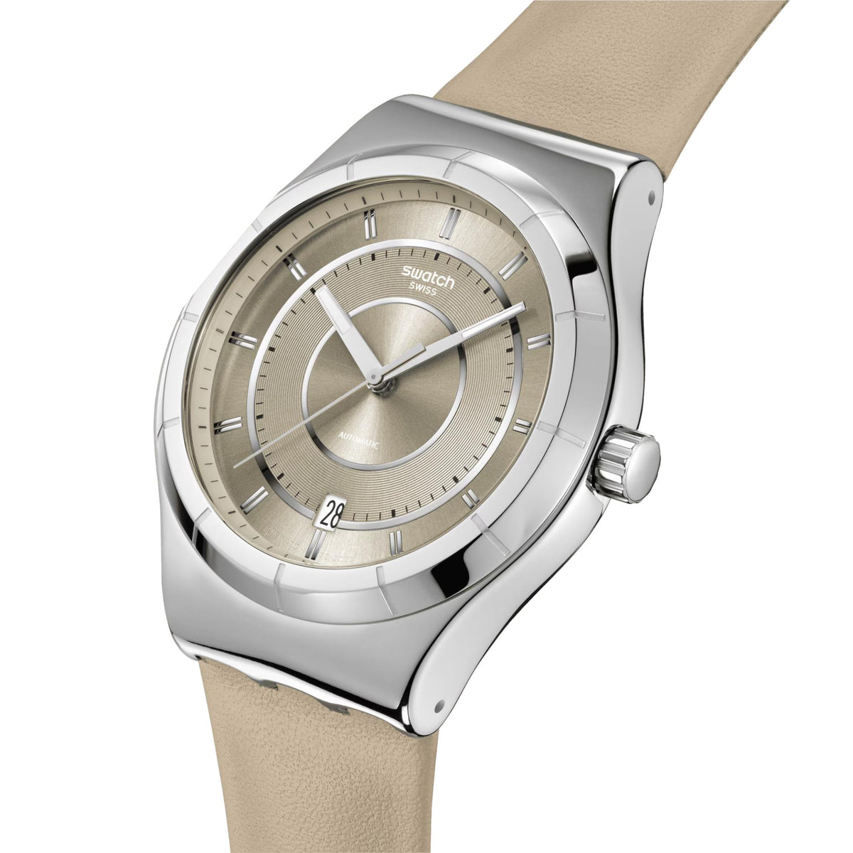 Swatch Mocha Dream Beige Dial Leather Strap Unisex Watch YIS434