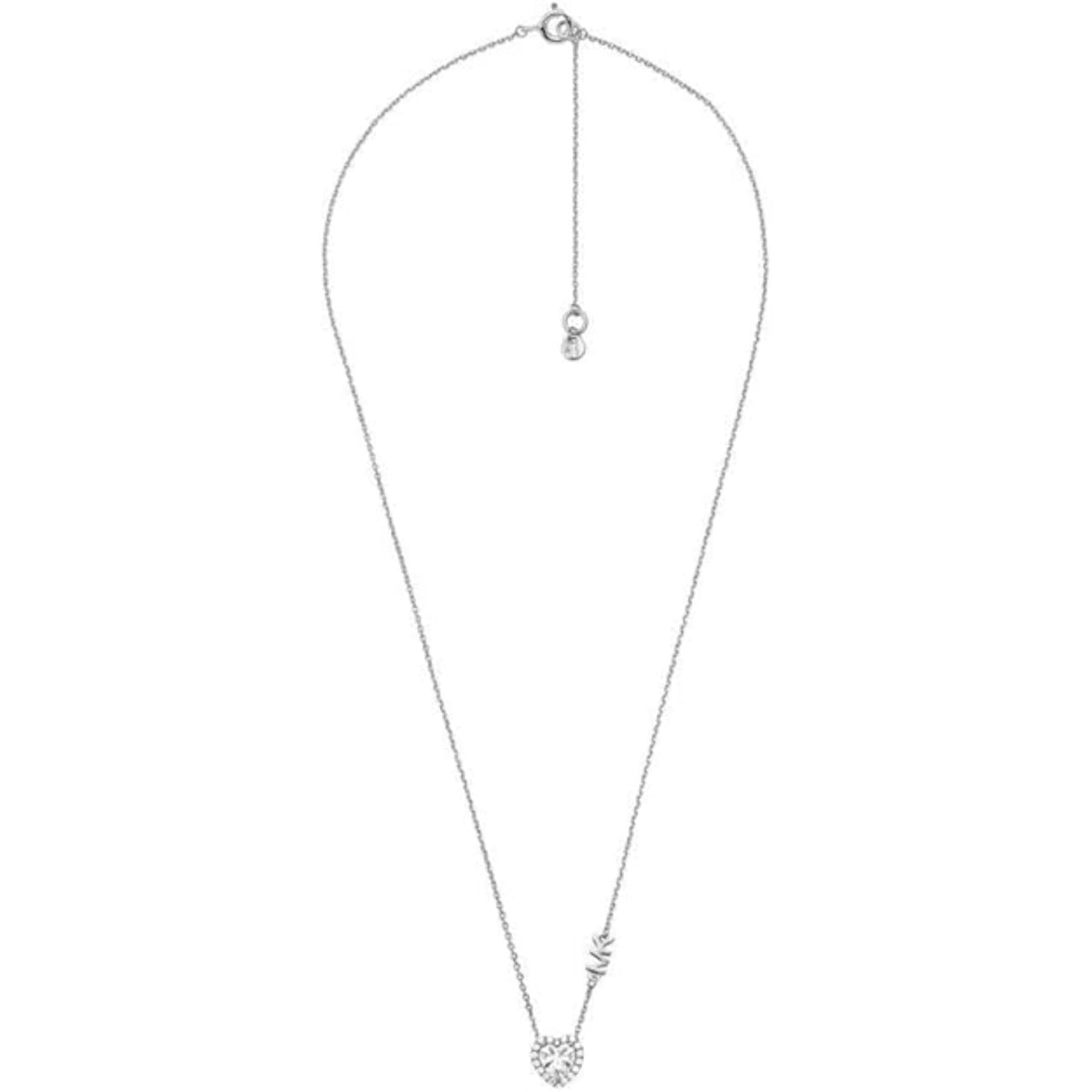 Sterling silver necklace with heart pendant and small charm on a long chain