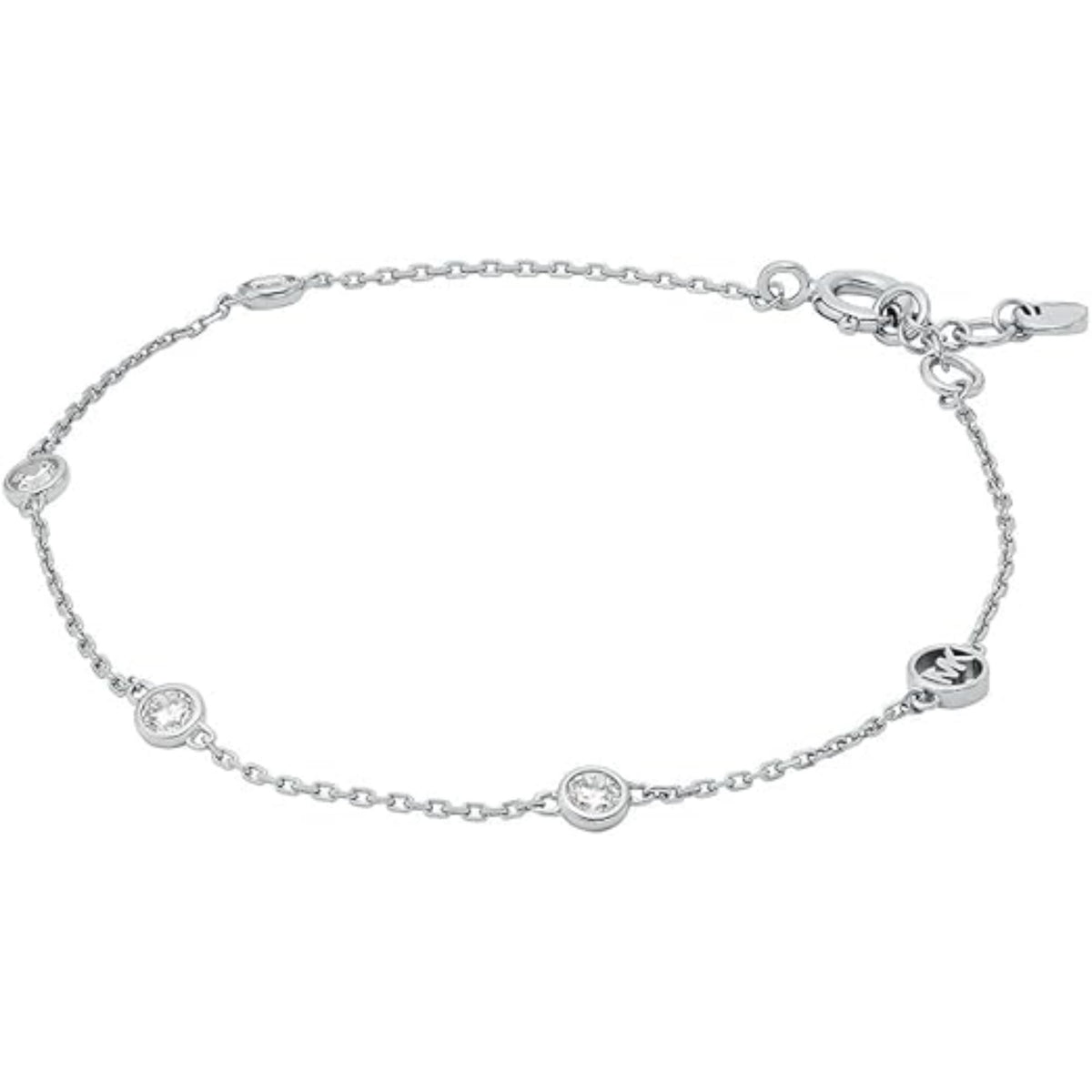 Sterling silver station bracelet with round crystal charms and lobster clasp