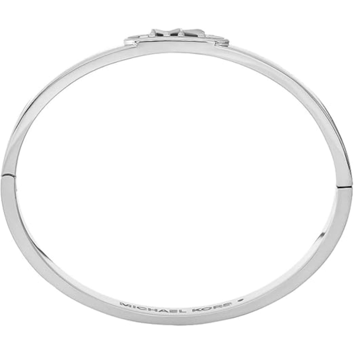 Platinum-plated bangle bracelet ring view with MICHAEL KORS engraving