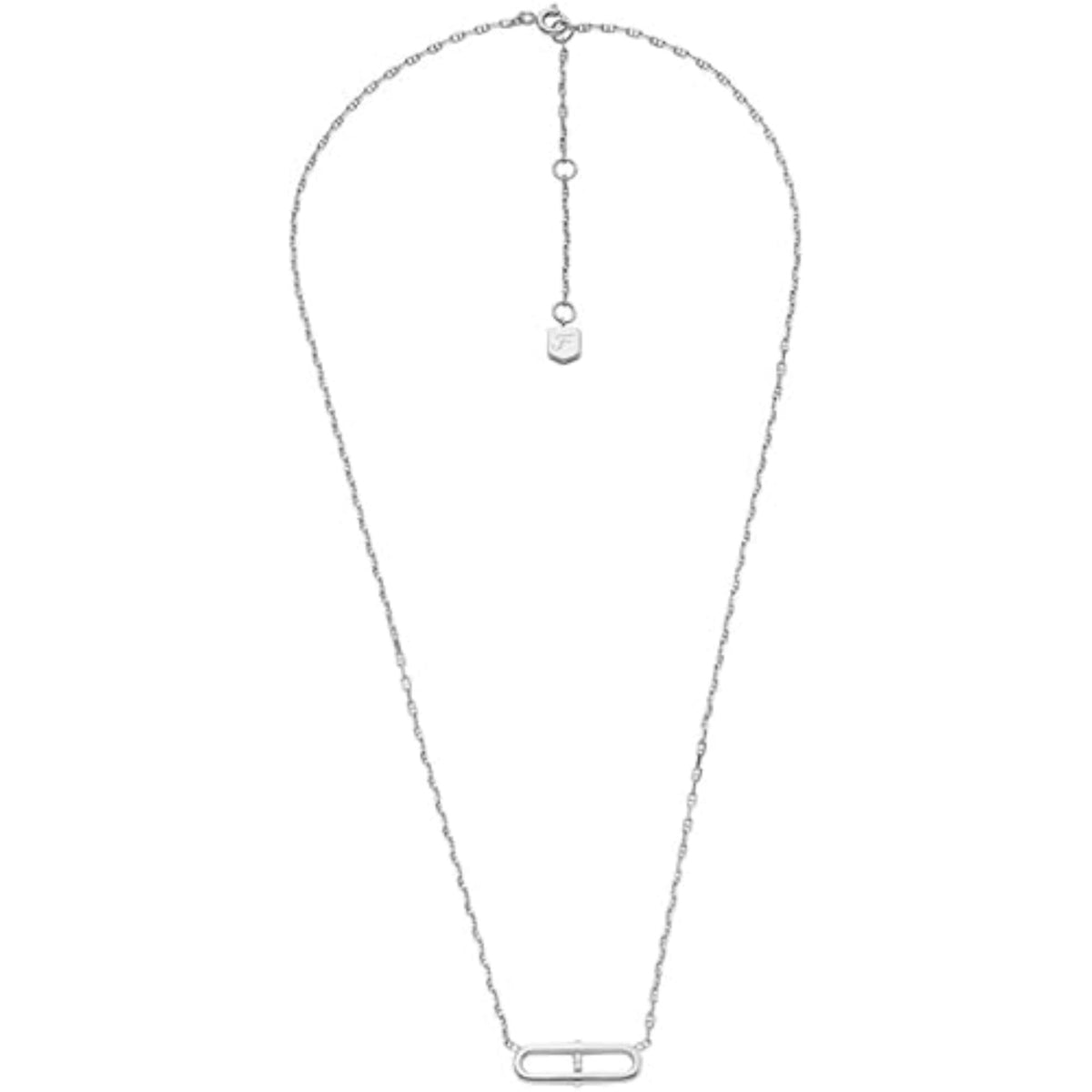 Sterling silver station necklace with oval pendant and adjustable link chain