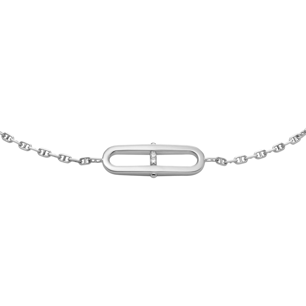 Sterling silver station bracelet centerpiece with vertical stones on a slim chain