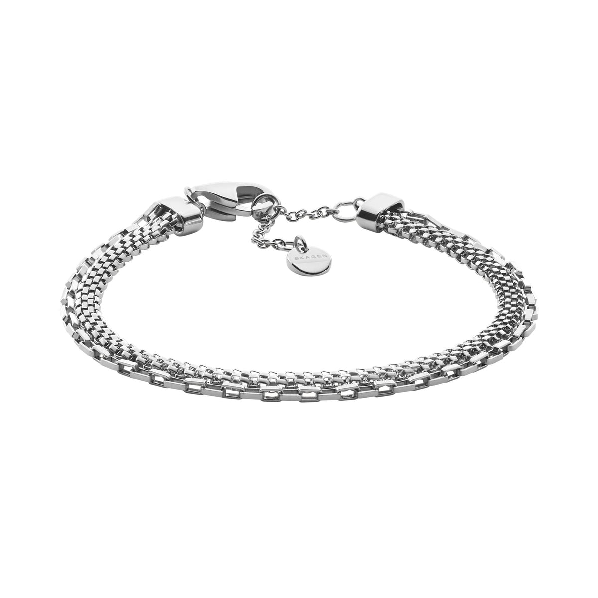 Men's silver mesh chain bracelet with barrel clasp and small link details