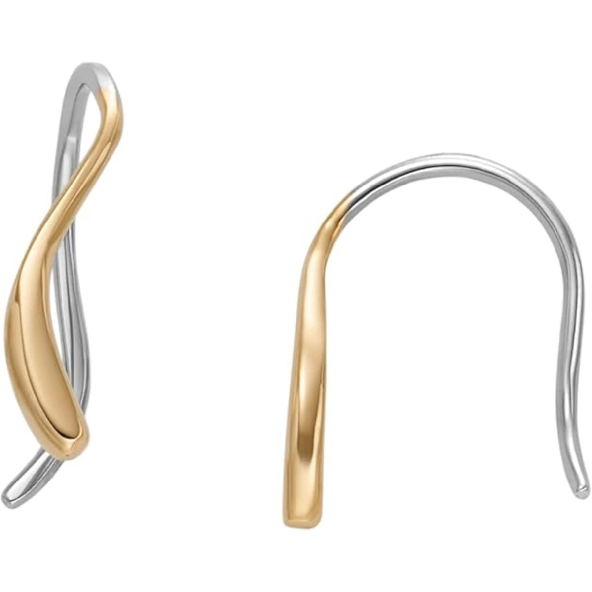 Two-tone wave drop earrings with gold-tone curve and silver-tone back