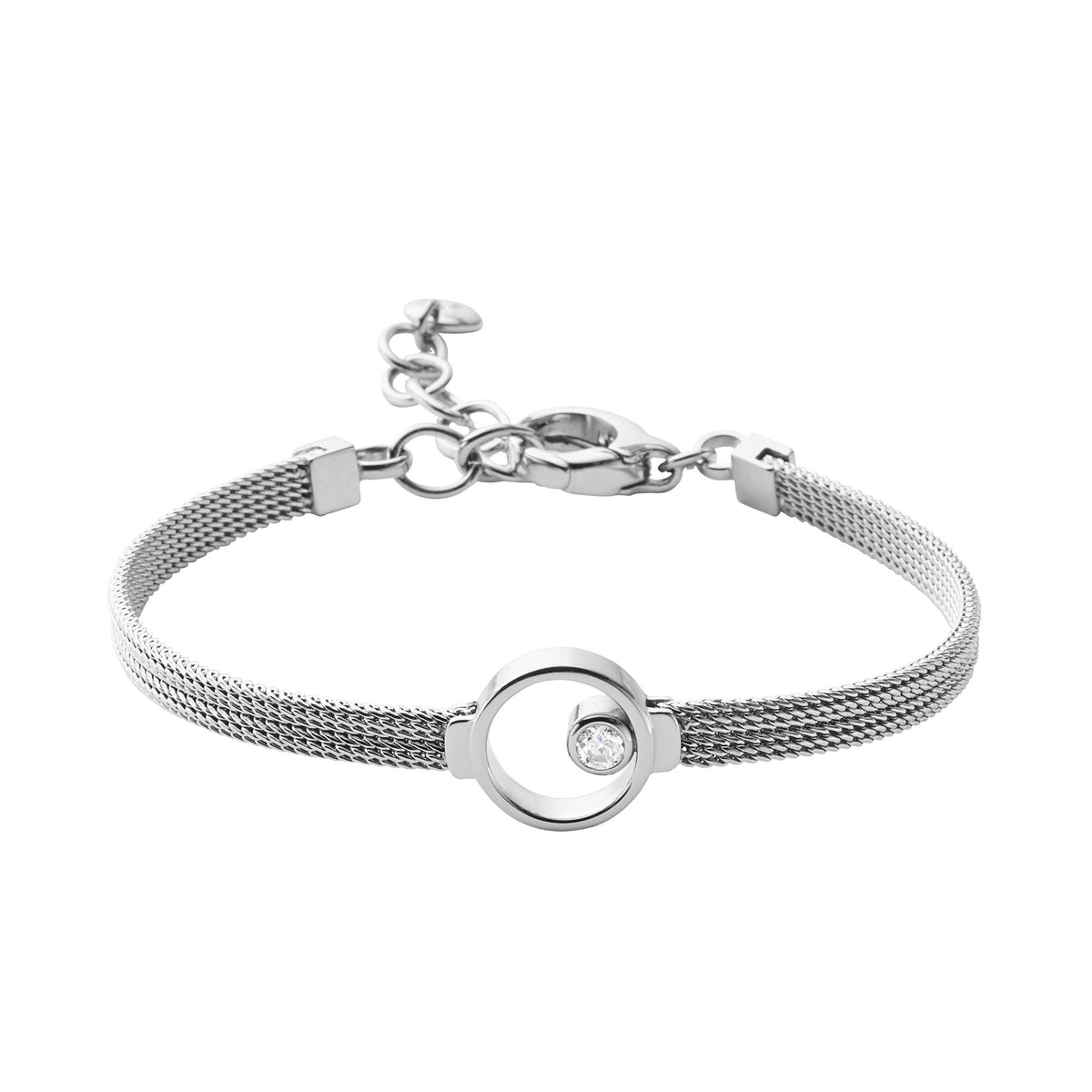 Front Perspective View of Skagen Linje SKJ0834040 Silver-Tone Circle Mesh Womens Bracelet