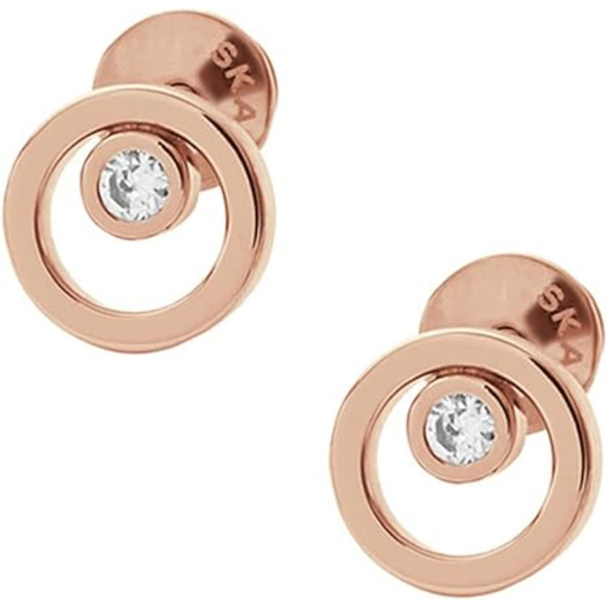 Front Pair View of Skagen Linje SKJ0853791 Rose Gold-Tone Circle Stud Earrings